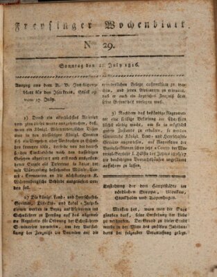 Freisinger Wochenblatt Sonntag 21. Juli 1816