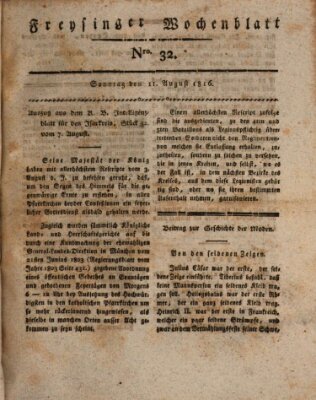 Freisinger Wochenblatt Sonntag 11. August 1816