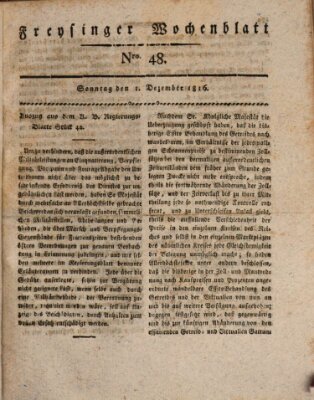 Freisinger Wochenblatt Sonntag 1. Dezember 1816