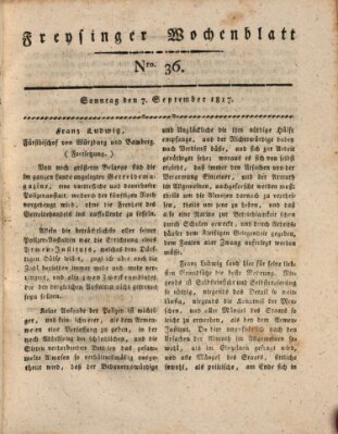 Freisinger Wochenblatt Sonntag 7. September 1817