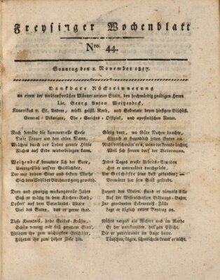 Freisinger Wochenblatt Sonntag 2. November 1817