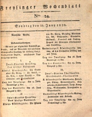 Freisinger Wochenblatt Sonntag 11. Juni 1820