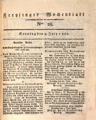 Freisinger Wochenblatt Sonntag 9. Juli 1820
