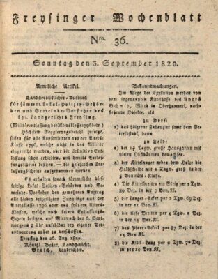 Freisinger Wochenblatt Sonntag 3. September 1820