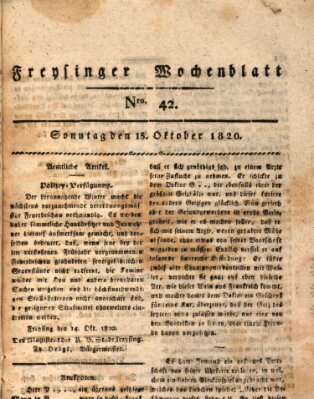 Freisinger Wochenblatt Sonntag 15. Oktober 1820