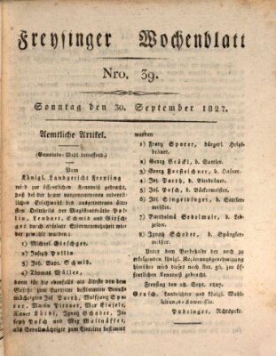 Freisinger Wochenblatt Sonntag 30. September 1827