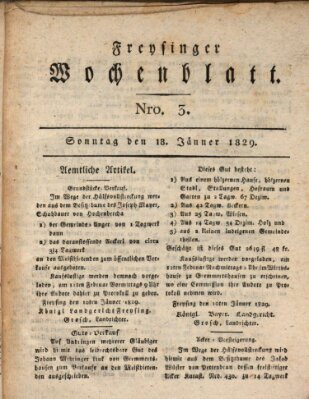 Freisinger Wochenblatt Sonntag 18. Januar 1829