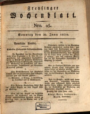 Freisinger Wochenblatt Sonntag 20. Juni 1830