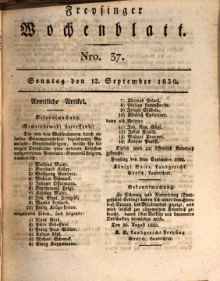 Freisinger Wochenblatt Sonntag 12. September 1830