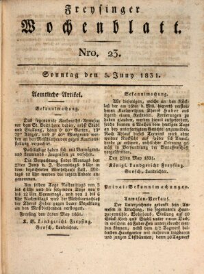 Freisinger Wochenblatt Sonntag 5. Juni 1831