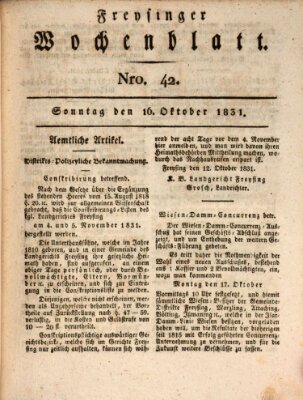 Freisinger Wochenblatt Sonntag 16. Oktober 1831