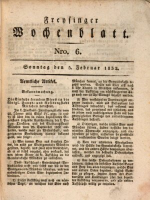 Freisinger Wochenblatt Sonntag 5. Februar 1832