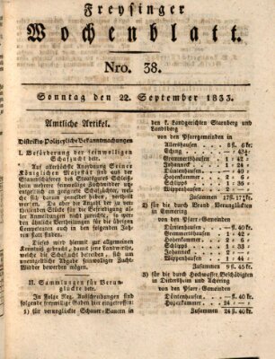 Freisinger Wochenblatt Sonntag 22. September 1833