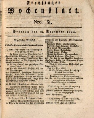 Freisinger Wochenblatt Sonntag 22. Dezember 1833