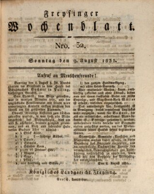 Freisinger Wochenblatt Sonntag 9. August 1835