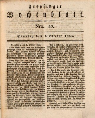Freisinger Wochenblatt Sonntag 4. Oktober 1835