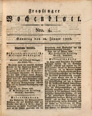 Freisinger Wochenblatt Sonntag 24. Januar 1836