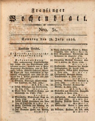 Freisinger Wochenblatt Sonntag 31. Juli 1836