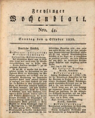 Freisinger Wochenblatt Sonntag 9. Oktober 1836
