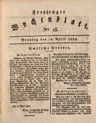 Freisinger Wochenblatt Sonntag 14. April 1839