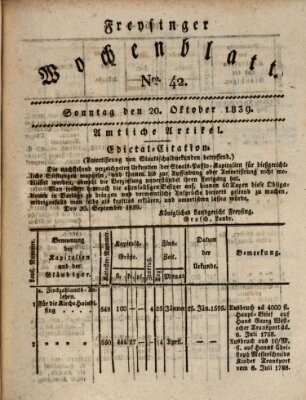 Freisinger Wochenblatt Sonntag 20. Oktober 1839