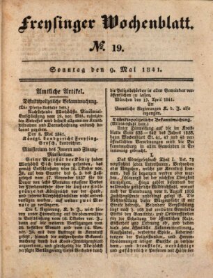Freisinger Wochenblatt Sonntag 9. Mai 1841