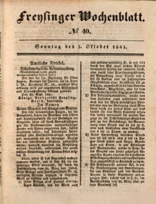 Freisinger Wochenblatt Sonntag 3. Oktober 1841