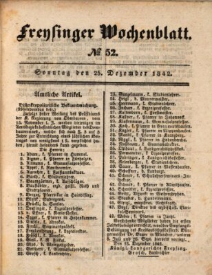 Freisinger Wochenblatt Sonntag 25. Dezember 1842