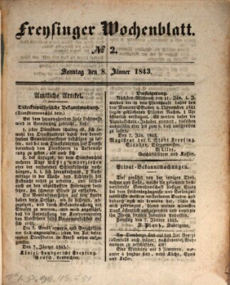 Freisinger Wochenblatt Sonntag 8. Januar 1843