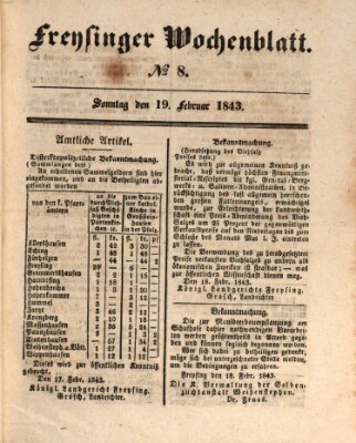 Freisinger Wochenblatt Sonntag 19. Februar 1843