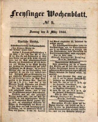 Freisinger Wochenblatt Sonntag 3. März 1844