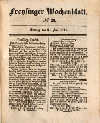 Freisinger Wochenblatt Sonntag 21. Juli 1844
