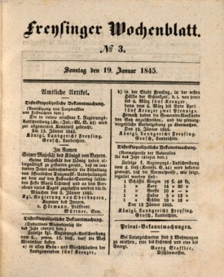 Freisinger Wochenblatt Sonntag 19. Januar 1845