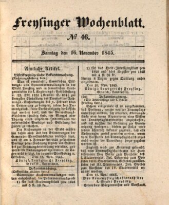 Freisinger Wochenblatt Sonntag 16. November 1845
