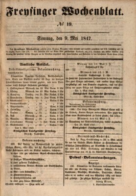 Freisinger Wochenblatt Sonntag 9. Mai 1847