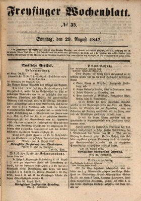 Freisinger Wochenblatt Sonntag 29. August 1847