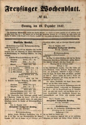 Freisinger Wochenblatt Sonntag 19. Dezember 1847