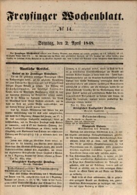 Freisinger Wochenblatt Sonntag 2. April 1848