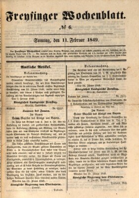 Freisinger Wochenblatt Sonntag 11. Februar 1849