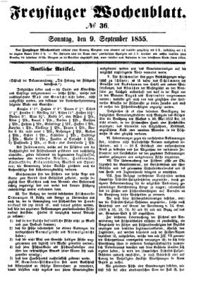 Freisinger Wochenblatt Sonntag 9. September 1855