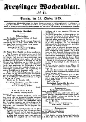 Freisinger Wochenblatt Sonntag 14. Oktober 1855