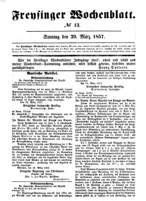 Freisinger Wochenblatt Sonntag 29. März 1857