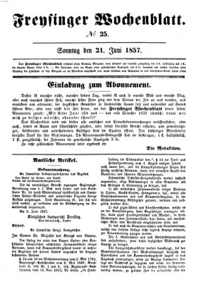 Freisinger Wochenblatt Sonntag 21. Juni 1857