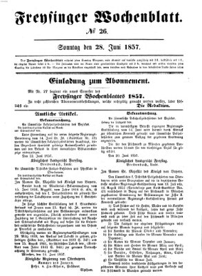 Freisinger Wochenblatt Sonntag 28. Juni 1857