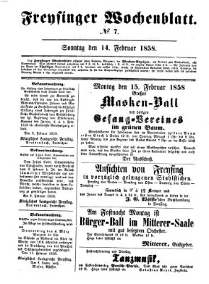 Freisinger Wochenblatt Sonntag 14. Februar 1858