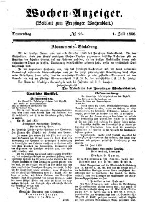 Freisinger Wochenblatt Donnerstag 1. Juli 1858