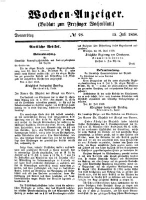 Freisinger Wochenblatt Donnerstag 15. Juli 1858