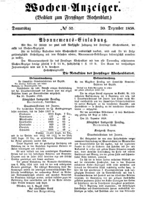 Freisinger Wochenblatt Donnerstag 30. Dezember 1858