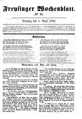 Freisinger Wochenblatt Sonntag 1. April 1860