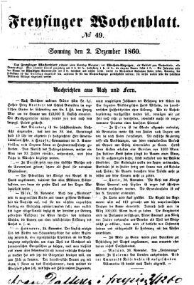 Freisinger Wochenblatt Sonntag 2. Dezember 1860